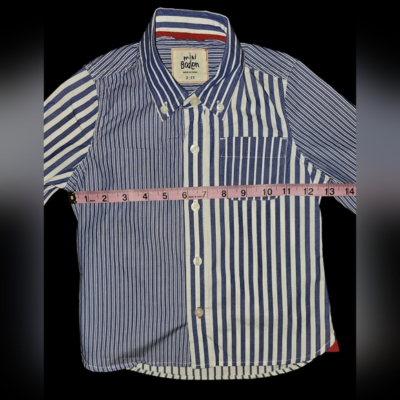 Mini Boden Toddler Boys Blue White Striped Button Shirt Cotton Top Sz 2-3Y - Picture 8 of 13
